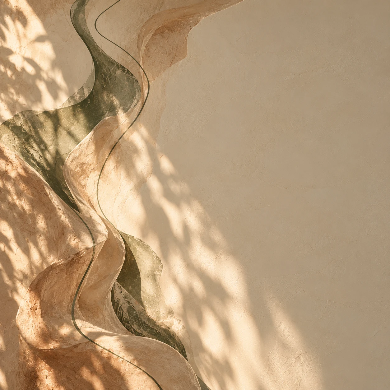 Composition épurée de matières naturelles et d’ombres sur papier clair